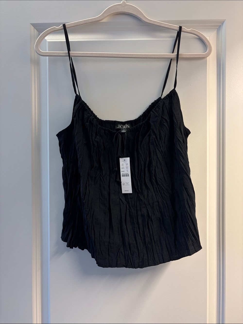 J. Crew Black Crinkle Spaghetti-Strap Cami